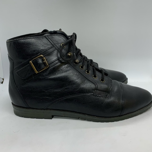 Vintage Sandra Miller Hardy Black Buckle Leather Lace Up Ankle Boot Size 8.5 - Picture 2 of 12